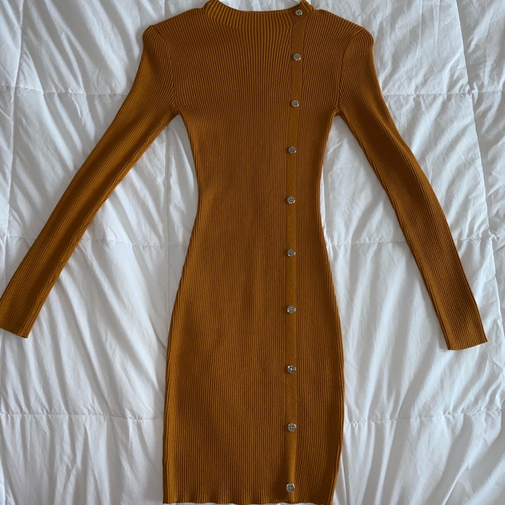 Charlotte Russe Mustard Long Sleeve Mid Dress